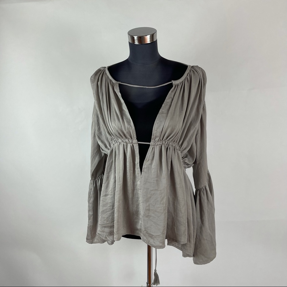 Gray Tie Back Top